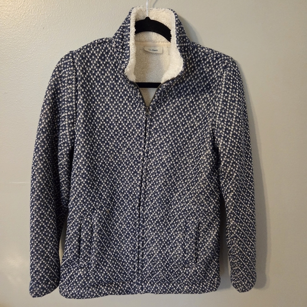 LL Bean Women’s Size XS Diamond Jacquard Anorak Sweater Jacket Full Zip